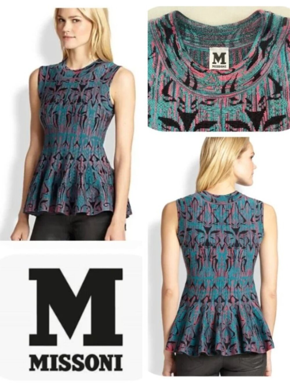 Missoni Sleeveless Knit Peplum jersey Wool Blend Top